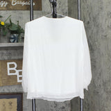JM Collection Womens ie Sleeve Shirt Top White S