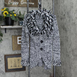 John Fashion Womens Fuzzy Cowl Neck Long Sleeve Cardigan Black / White S