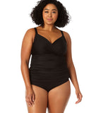 Anne Cole Womens Plus Size Twist Front Underwire Tankini Swim Top Black 18W
