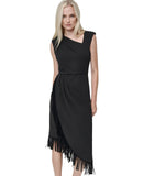 DKNY Womens Sleeveless Asymmetrical Fringe-Hem Cocktail Dress ED4JCE52 Black 8