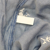 Womens Bell Sleeve Lightweight Denim Shirt Top Blue / White See Measurements