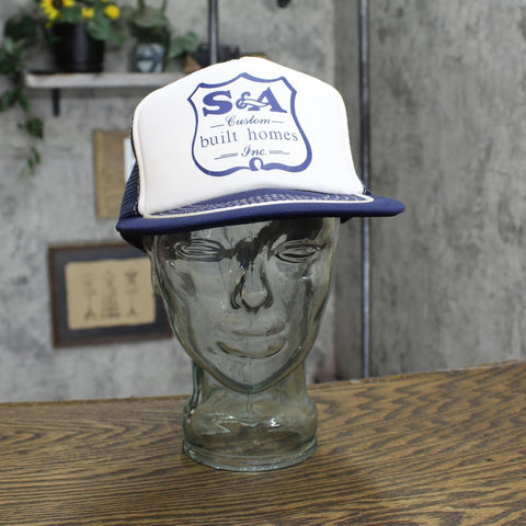 Mens S&A Custom Built Homes Vintage Trucker Hat Blue / White OS