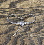 Slider Bracelet with Heart Centerpiece Silver Gray / Clear