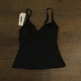 DKNY Womens O-Ring-Trim Crossover Ruched Tankini Top Swim DIMKS208 Black S