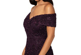 Xscape Womens Long Off-The-Shoulder Lace Dress Gown 4618X Mulberry Purple 14