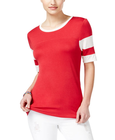 Rebellious One Knit Football T-Shirt Top American Beauty Red / White XL