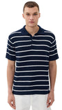 Simkhai Mens Calum Silk Blend Textured Polo Shirt Midnight Stripe Blue L