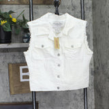 American Rag Womens Distressed Button Up  Denim Vest White Wash L