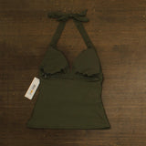 DKNY Halter V-Neck Shirred Tankini Top DIMKS215 Moss Green S