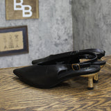 A New Day Womens Samantha Heels Slingback Faux Leather Black / Gold 6.5M