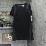 DKNY Womens Studded Mixed-Media Leather Detail Flare Dress DD3J1489 Black 16
