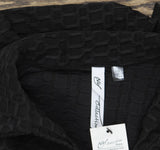 Ny Collection Womens Petite 3/4 Sleeve Honeycomb Half Zip Shirt Top Black PM