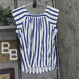 Style & Co. Square Neck Flutter Sleeve Striped Top 100148973MS Blue Stripe S