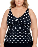 Swim Solutions Control V-Neck Polka Dot Tankini Swim Top Vintage Dotty Black 24W
