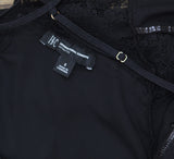 INC International Concepts Lace Bodice Chiffon Short Chemise Nightgown Black S