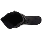 Journee Collection Jester-01 Faux Suede Buckle Flat Boots Black 6M