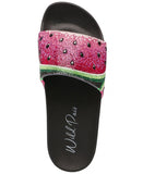 Wild Pair Women Caroletta 2 Rhinestone Slide Sandals Watermelon Bling Black 9.5M