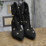 A New Day Studded Faux Suede Mid-Calf Boots with Cone Heel Jet Black / Gold 9M