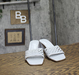 Calvin Klein Womens Block Heel Brianny Woven Slip-on Sandals Light Blue 6.5M