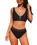 Cupshe Adjustable Straps Cutout Back Hook Mesh Bikini Top Bottom Set Black M