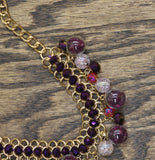 MCYS Bib Statement Beaded Fringe Cluster Necklace Gold / Purple Multi 19" + 3"