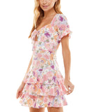 City Studios Juniors Tiered Tie-Bodice Dress Pink Multi 3