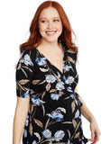 Motherhood Maternity Faux Wrap Elbow Sleeve Maternity Dress Black Floral XL