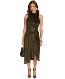 Donna Karan Womens Burnout Velvet Sleeveless Midi Dress Black / Gold Multi 4