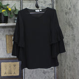 Joan Rivers Women's V-Neck Top with Pleated Sleeves A309574 Black 2