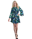 DKNY Womens Pleated A-Line Dress Printed DD4JYD78 Black / Blue 4