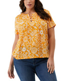 ELLA Rafaella Paisley Print Lace-up Short Sleeve Tee Shirt Cadmium Yellow 1X