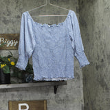 Black Tape Women's Off the Shoulder Knit Textured Top Blue / White L