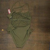 Xhilaration Juniors' Cinch Side Ribbed Texture One Piece Swimsuit Olive Green XL