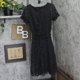 Ny Collection Short Sleeve Belted Swiss Dot Dress Black Multi Circle PL