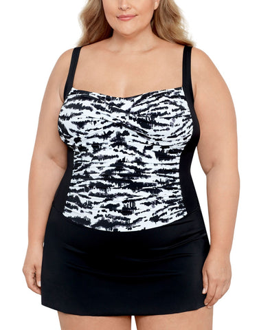 Swim Solutions Tummy Control One Piece Skater Swimsuit Feral Stripes Black 16W