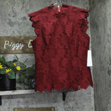 Aqua Womens Contrast Lace Blouse Top IBM26184 Wine Red XS
