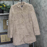 Kenneth Cole Sherpa Faux Fur Snap-Front Parka Jacket Brown S
