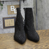 A New Day Womens Gloria Low Shaft Heeled Rhinestones Boots 94639669 Black 6.5M