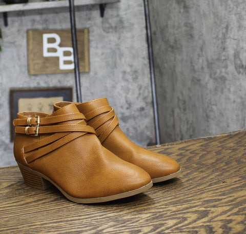 Style & Co. Womens Strappy Buckle Boots Tan Brown 6.5M