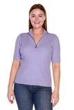 Belldini Knit 1/4 Zip Mock Collar Short Sleeve Sweater Pale Iris Purple 1X