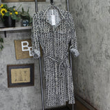 Ny Collection Tab Belted Plus Size Printed Shirt Dress Black White Zig Zag 1X