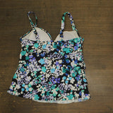 Swim Solutions Womens Floral Stretch Tankini Swim Top Black Blue Multi 18