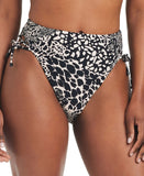 Bar III Womens Printed High-Waisted Bikini Swim Top Side Tie Black Multi L