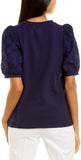 Anne Klein Womens Eyelet Puffed Sleeve Top 10825832 Navy Blue 2XS