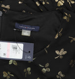 Tommy Hilfiger Ruched-Waist Tie Sash Jersey Knit Fit Flare Dress Black / Gold 10