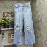 Levi's Womens Superlow Jeans 2-Button Zip Fly Distressed Table Talk Blue 29x32