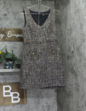 City Studio Boucle Sheath Pocketed V Neck Sleeveless Dress Black Multi 3/4