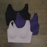 Rhonda Shear 3-pack Invisible Body Bra with Removable Pads Black Purple Multi XL