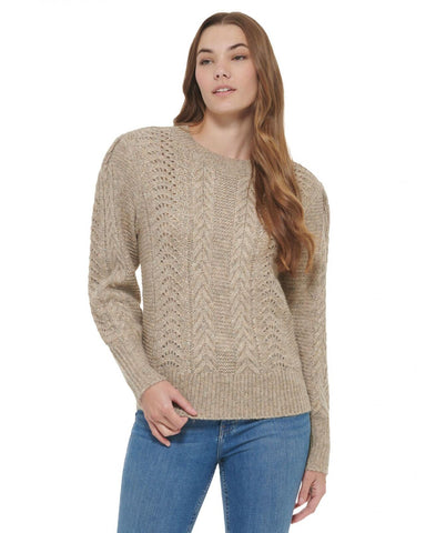 Calvin Klein Womens Pointelle Mixed Stitch Sweater M2XSB716 Light Brown Multi XS