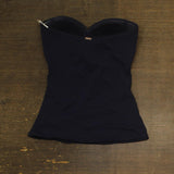 Anne Cole Womens Solid Twist Front Shirred Bandeau Tankini Swim Top Navy Blue S